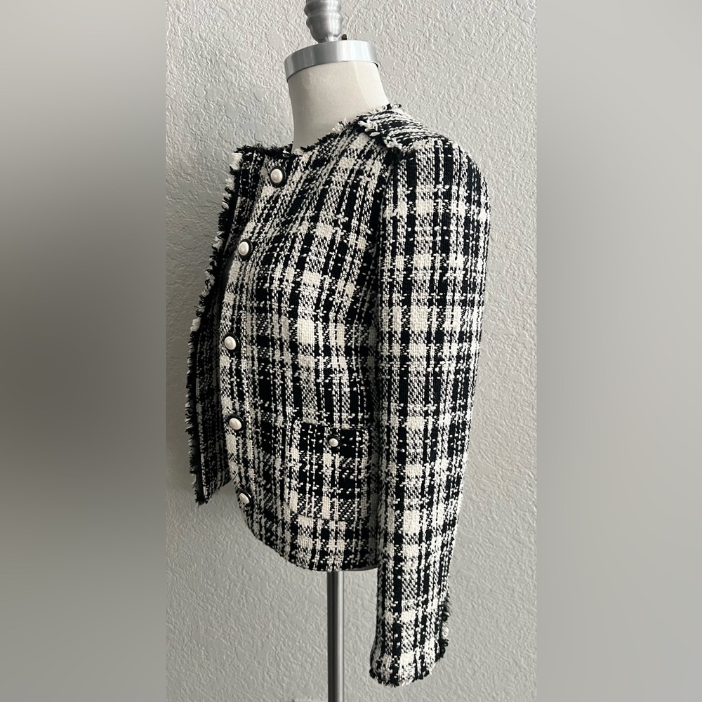 Zara Basic Collection tweed style Black White Blazer Jacket Women’s Size XS - Picture 2 of 6